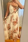 This dress fit like a glove. I have a smaller chest and I'm short so the fact that this needs no alterations is a miracle. Perfect length with a reasonable heel. I'm planning on wearing it to my rehearsal dinner and can't wait to put it on! - Katie C.