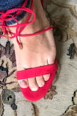 If you have wide feet, don't even bother with these as they are for skinny & dainty feet. My foot was hanging off the side and pinky toe pinched by the strap squishing it. Ordered a size 7.5 and 8.. unfortunately the 8 fit the width of my foot perfectly but were too long by about an inch. Returning both, so disappointed. - Lindsay B.