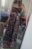 This is a gorgeous two-piece outfit! I fell in love with it right away. I had to get the bottoms hemmed but it looks great! The waist was a little loose on my torso but easy to fix with safety pins. Can't wait to wear it this summer! - Tricia E.