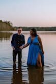 This dress is absolutely a gorgeous color and fabric. I wore it for the formal shots of our engagement shoot. The only issue is since it is quite open over the cleavage and the side of the chest, if you have a larger chest you will struggle with cleavage and a LOT of side boob. In the end I wasn't as confident in the dress as I could have been had the dress covered a little more and I had to have the photographer edit out my boob tape. But if you have a smaller chest I think this dress is perfect for you. It's still very beautiful. - Marlaya R.