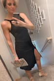 I am obsessed with LBD's in my wardrobe, and have been wanting something backless to add to the variety. This dress is a nice blend of sexy, wearable, and comfortable - with a "ribbed tee" feel to it that is not restrictive. It's not compressive so it will show lumps/bumps, but I found a backless sticky-bra that worked well for my small bust with this dress. Will definitely enjoy wearing it for special nights out. Sexy and classy with the slit and open back. - Whitney W.