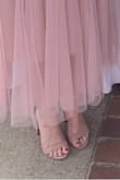 These shoes were exactly what I wanted but the heels are a bit high for me. I wore them anyway since I knew I didn't have to walk much but for anyone who prefers a shorter heel these might not be the pair for you! For those of you who love high, these are perfect. They are super adorable. I got the blush pink suede. - Emily W.