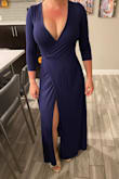 The fabric is nice, very comfortable. But it looked more like a choir dress than I wanted. The slit is only visible if you pop your knee out. And if you are big chested... look out! - Molly M.