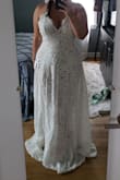 This dress sold out, so I watched the website for restocks from returns.  I had to purchase a large because the medium sold out while in my cart. Aside from being extraordinarily long, the dress is beautiful and incredibly flattering. I am excited to wear this for my rehearsal dinner.  The dress must run small considering I am size 6/ medium pretty consistently in brands like The Loft. - Brandy M.