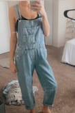 I am a very long leg and torso girl so overalls/ rompers usually never happen for me. I'm also very thin so I can't ever fill out bigger sizes to compensate the length issue. This however is by far the best fit of overalls I have ever tried, I am beyond thrilled with these. They are so so comfortable and don't ride up at all. They still fit fairly snug around the booty so you don't look like a box. 20/10 - Molly A.