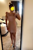 This dress is great! Fits like a glove. Material is light but not see thru, has a nice stretch to it. The prettiest pale pink shade. You can get away with not wearing a bra but it also has enough coverage to hide a bra if you need to wear one. I'm 5'3" and about 128lbs the dress fit perfect! Cannot wait to wear it to many weddings this summer. - Dana D.