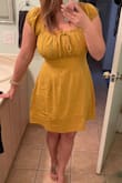 I bought this dress for my upcoming trip to Mexico. The color is stunning & I love the material. It did fit somewhat tight in the chest, but I'd imagine it's fine for a smaller bust. I wouldn't change the size as the bottom portion fits great and hugs in nicely. - Erika S.