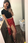 I wasn't BLOWN AWAY with this skirt but it is cute.  I wore it for salsa dancing with my beaux. 
It was really fun spinning around in this! I had originally bought a white bralette to go with this skirt, but the bralette was way too large so I didn't get to wear it, so maybe I didn't wear it with the right top?  I think it might be cuter with a white top, though. Will have to invest in a summery top to go with this. It would look cute at the beach! - Alexandria R.