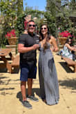 Got so many compliments on this dress!!! Cut the back straps and tied as a halter per another review in here. Love this dress! A bit sheer, but worked fine in the sun with a tight fitted slip. Very comfortable, and good length with 3" wedges. - Jackie C.