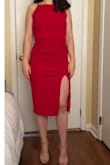 I fell in love with this dress. According to the Lulus size guide, I'm M however, the M was really big on the top part so I ordered the size S.  I was looking for a dress for a wedding and the color was too much.  I wish they had this dress in other colors besides red and black. - Maria D.