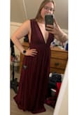 This dress is such good quality. Feels just like something you'd wear to prom. Isn't shear at all due to it's three different layers. It fits perfectly at my waist with a little extra room for comfort! The color is exactly what it looks like in the picture. I do have to get the bust taken in a little bit but it was expected once I looked at the sizing chart. Also a little long but it was expected as well. All around I LOVE this dress. I'm so excited to wear it to my brother in laws wedding this summer. - Steffanie A.