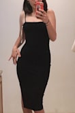 This dress is awesome!! I got a size smaller than I would usually because I wanted the fit to be very tight and not baggy. It's an awesome look. The material is soft and comfortable. The dress is comfortable and you can bust a move without flashing people. The straps are adjustable so you can really wear this dress with any bust. The dress is a great length and you can class it up or down. Elegant and sensuous! - Elena V.