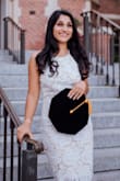 Bought this dress for my graduation. I am 5'8, 150lbs, bought a medium and it fits well. I am a little smaller in the chest area so that part was a little loose but the rest fit very well. Comfortable, beautiful, and flattering. Would definitely recommend for a graduation/bridal shower. - Sonia K.