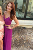 This cute set is to die for, I received so many compliments on the lovely purple color - it is very comfy to sit in and to walk around in. Imagine fancy but comfy PJs. No one will know you're both cute and comfy at the same time. The back of the top is amazing for fit! The tie makes it very easy to fit to you - it opens up the garment pretty far and helps sit it in a way that isn't too tight! The pants let your leg sneak out and peek a boo perfect! Amazing purchase! - Ashli Z.