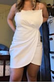 I ordered this dress for my master's graduation and it's perfect. I'm usually a true medium but I have a large chest so I considered getting large but the medium fits great! It's a thick enough material that I don't even need to wear a bra with it and it doesn't ride up. It hugs in the right places and covers what I don't love. Super classy and pretty- would recommend. - Lila M.