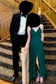 This dress is a beautiful emerald green color and was perfect for my spring formal. The dress fit me great, although I am having it hemmed because of my height, but I expect that with every formal dress I buy. It was flowy and elegant and a lot of fun to wear! Would recommend! - Payton J.