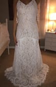 Loved this dress! It was beautiful and felt like really high quality and had such nice detailing in the lace. This would be perfect for a boho wedding. But not the one for me! (Found another one from here) It fit perfectly just was very lengthy so would have had to get it hemmed and also the underlining is nude instead of white but otherwise such a beautiful dress. - Pahola C.