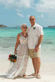 I tried on several dresses and this was my perfect beach wedding dress. I couldn't have asked for a better fit. I did have to alter the length but I am 5'2" wearing a Medium. It had a great flow to it and it wasn't as heavy as others I had tried on. I thought it looked great in person and pictured well. - Shelley H.