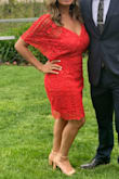 I highly recommend this dress. I wore it for a wedding and got so many compliments. I'm curvy, and it really fit great in all the right places. The material is stretchy, and so flattering. The color is also beautiful! - Amanda C.