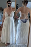 Three issues with this dress: 1) It is gigantic. I am normally size L and I needed to order a XS in this dress. If you shop at Free People this is the exact same quality and vibe so size down and you will love it 2) The second set of model photos are misleading. You can not wear the dress the way the blonde model is wearing it. Only the way the brunette model is showing it on the beach pictures. I bought it to wear the way the blonde model is wearing it and it cant be tied that way. it requires 3 ties to do that and the dress only comes with 2 ties. They didn't  show her full back side for that reason. *check my photo* The back closure flaps just hang open. They really should remove the photos with the blonde model. 3) This dress is just a sheet of fabric held onto your body by the strings. Yet they are not sewn onto the dress or knotted at the ends so they very easily slip out of the dress. If you don't have a threading tool to thread it back into the dress you wont be able to get the dress back on. - Christie S.