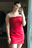 I think this dress is super cute, the fit in the chest is a little big but nothing I can't work with. The fabric is stretch and super comfortable, I love the color. I got this for my grad party and I can't wait - Katie G.