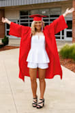 My daughter wore this cute outfit to her high school graduation. She is very flat chested so we should've had cups sewn in to add fullness to the bust. She could've worn a strapless bra but she is very stubborn. If you don't have much of a booty, you could prob wear an x-small. My daughter has booty and thighs.
Overall, the outfit was great! - Amy B.