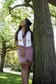 Love this dress so much! I have it in black as well because it is so flattering and perfect for any occasion. I took grad pictures in it and I love how it fits. It does ride up a bit as you walk but isn't a big problem. - Dejah P.