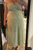 I was not expecting to love this dress so much!!! It is so flattering and sexy in a subtle way. You can dress it up or down. I got the Large which fit perfect although it was a teeny bit tight in the waist but I wouldn't size up. Get it! - Olivia L.