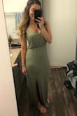This dress kept selling out but I was finally able to snag one in my size! Love it! It's a little unforgiving, so keep that in mind when ordering the right size. I'm between sizes at the moment (S and M) and the small that I originally ordered was WAYY too small for me. I ordered a M and it fit well, but still could see more of my curves than is ideal for me. Still a beautiful dress, though! I feel like I can dress it up or down. The color is so cute. Would recommend. - Alexandria R.