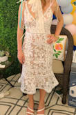Wore this for my shower. So pretty and flattering! The overlay lace is a bit loose but the nude piece underneath is fitted enough. - Megan H.