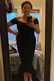 Absolutely beautiful dress but had to order medium for perfect fit, wearing to my niece's wedding ( cocktail attire), highlights my curves. - Leslie C.