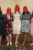 Wore this to my spring bridal shower and it was perfect! I toggle between a small and medium depending on style. I went with a medium for this style so the dress wasn't skin tight and I had the perfect amount of breathing room. The longer lace bottom gave me enough coverage and the sheer middle section was still very tasteful. - Angie F.