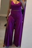 I'm a 36C and wear size 6 pants. The bottoms were a little loose but the small were tighter than I like so I think the Medium was a great choice. This color though. It's gorgeous. I can't wait to wear it for my birthday dinner. And can I say one thing...Lulu's customer service is amazing. I had the small and they sent me a Medium before sending back my small so I'd have it in time. I love this company! - Sandy R.
