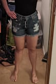 I liked these denim shorts. My legs aren't too long, so the shorts were a perfect length to not make my legs look shorter, but also cover my butt. Fit great as well. No stretch or give (there were some other reviews that said it was a softer/lighter weight material but idk if I agree.) - Jessica B.