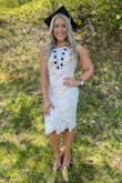 Got this dress for graduation. I got expedited shipping because I ordered last minute and it came on time. Dress has no stretch to it, but fit me like a glove.  I have a short torso for my body, so the dress came down to my knees, but I still loved the look of it.  I can tell it is a good quality dress for sure. Would definitely recommend! - Logan W.