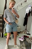 I don't like short shorts. I'm happy that I found that one! Usually I'm in size 30 for 100% cotton jeans. But this one fits good in 29. - Karina R.
