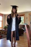 I LOVE this dress. It fits me so well. I'm wearing it for graduation and it's sooooo soft. Terrible picture but it's all I have. - Julia M.