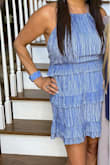 This dress is great to wear anytime. Lightweight and true to size. I get a medium in all dresses and this has a little more room in it at the waist. - Natasha K.