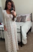 The dress weight is heavy but it was actually light when wearing it on. Got a lot of compliments on Mother's Day at church. You could wear it modestly like I did for church or you can wear it sexy but classy without the cami underneath or cardigan. - Janitzia F.