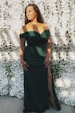 Wore to a wedding and received tons of compliments. The dress has a stretch to it so it hugs your curves. A medium was very snug for me in the bust area, but it worked because it helped hold everything in place. The dress is long so I wore with 4" heels and did not need to hem. One of my all time favorite dresses! LOVE! - Naomi A.