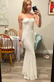 This was a beautiful dress, but wasn't the one  I ended up choosing! Fit was great, super comfortable material. I needed a strapless bra with it, but if you are a bit fuller chest it would fit perfect! - Aly M.