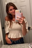 This top fits true to size! I love the beige color, as this allows you to wear it with so many different bottoms. I like wearing this top off the shoulders and on the shoulders, both are cute! - Skye Z.