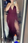 Love this dress! Was kind of Skeptical about it & the material. Bought for a wedding in July , the back is a little tighter even with the straps loosened but not right enough to go up a size. Overall 10/10 love it, very flowy & comfortable. - Becca S.