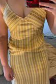This dress had an odd fit for me. The stomach was super baggy like it had bed stretched out by a pregnant person. Yet tight in the hips. Very unflattering..... Sadly need to return this. - Kendra T.