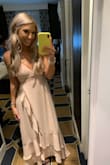 Wore this as a wedding guest and got so many compliments, the dress is comfortable and flattering in every way, and would be, I feel like for anyone's body shape. It's a little zip up in the back with a tie waist band, everything is adjustable which I love and I DIDN'T need a bra hahaha that's a nice plus. Highly recommended this, the small fit perfectly on me! I'm 5'6, cup size is 34C, I weigh 138-140 lbs and usually fit into S/M's - Ashlee S.