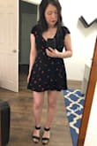 Love everything about this dress; the cherry pattern, the light and flowy fabric, the neckline and empire waist! It runs really small on the waist (but if I buy a bigger size the top will be too big). It is short (I'm 5'2) so if you're tall you might need to go up a size. - Jinna R.