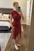 I have been trying to update my style, and I was so excited when this dress finally came in.  I ordered it in both a s and an xs because I wasn't sure which size would fit better.  I have found that my true size is somewhere between the two.  I ended up keeping the small because I felt the xs was a little too short.  However, because I have a very small bust, the one-shoulder style didn't fit the best.  I'm taking it in the top just a little bit because I love this dress too much.  I ordered the washed red color.  I like the color but I don't think it matches the color you see in the picture.  The photo is more vibrant, but I love it nonetheless. - Elyse D.