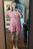 I absolutely LOVE this romper. I am so glad I was finally able to snag a large before this sold back out again. It's a bit shorter in the back and I think this is more for the petite gals, but I am willing to make it work. The material is light making it perfect for summer! - Jenna M.