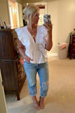 Beautiful and fun top! Material is not see through. Could have sized up to medium but the small will work just fine. - Caitlin W.