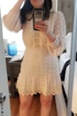 The dress is beautiful, comfortable, and the perfect length. For reference I am 5'5 and 150 pounds, usually buy M but for this purchase decide to get L and it fits perfect. I was looking for something to wear to a Bridal Shower and I think this is perfect! - Guisella T.
